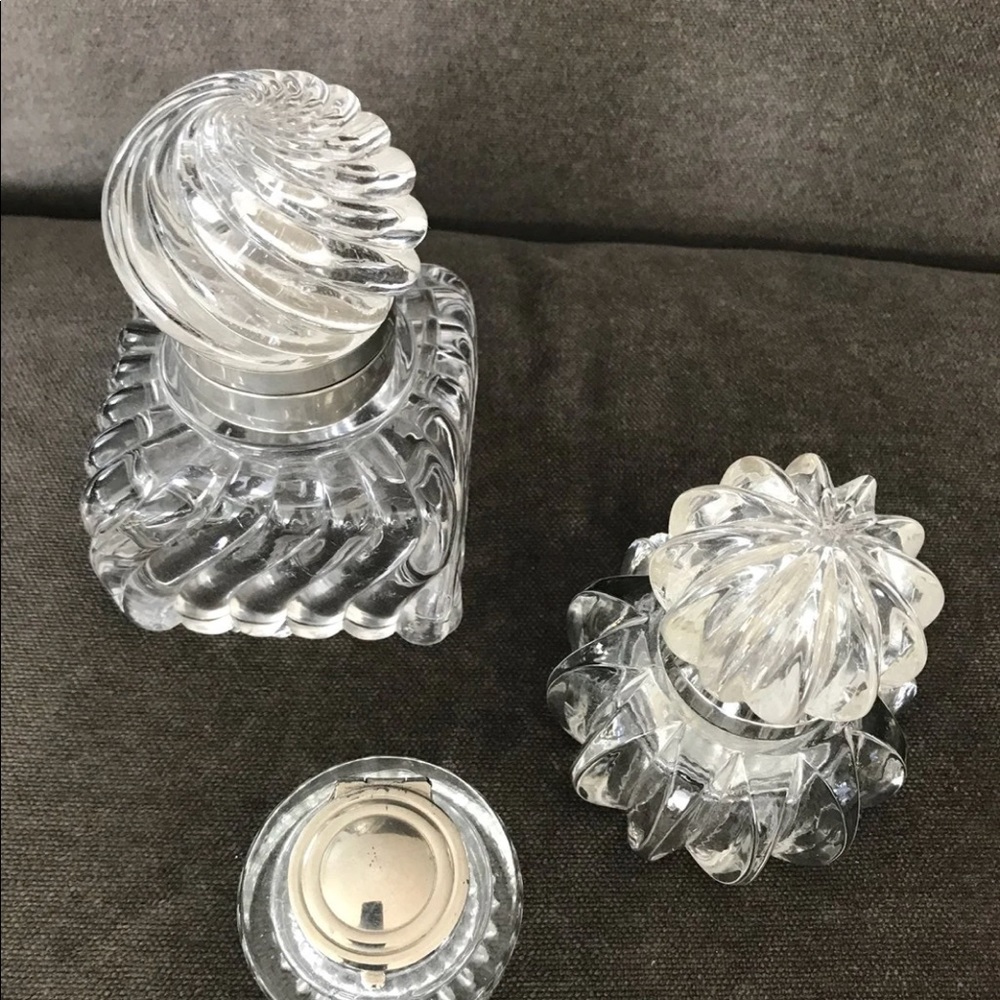 Trio of glass and silver vintage inkwells - Picture 2 of 6